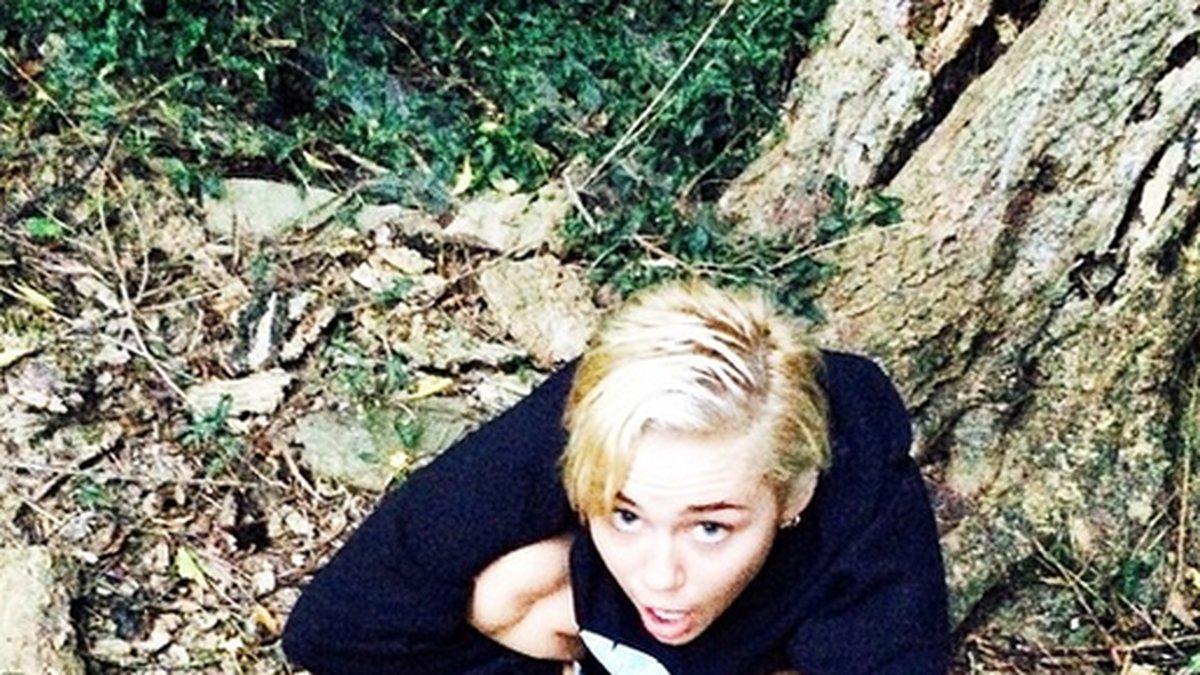 Miley drog ner byxorna och uträttade sina behov i skogen. 